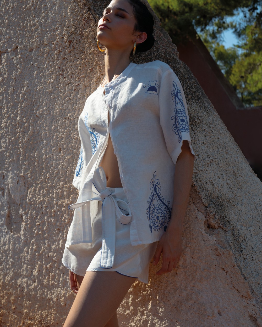 Elegant linen clothing displayed at Almyra Concept Store in Zakynthos